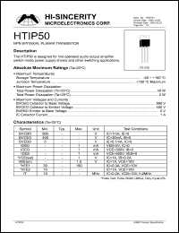HTIP50 datasheet: 5V 1A NPN epiataxial planar transistor for line operated audio output amplifier switch-mode power supply drivers and other switching applications HTIP50