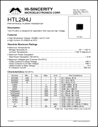 HTL294J datasheet: 6V 300mA PNP epiataxial planar transistor for application that require high voltage HTL294J