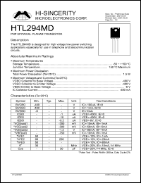 HTL294MD datasheet: 6V 400mA PNP epiataxial planar transistor for high voltage low power switching applications HTL294MD