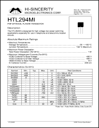 HTL294MI datasheet: 6V 400mA PNP epiataxial planar transistor fot high voltage low power switching applications HTL294MI