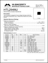 HTL294MJ datasheet: 6V 800mA PNP epiataxial planar transistor for high voltage low power switching applications HTL294MJ