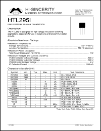 HTL295I datasheet: 6V 250mA PNP epiataxial planar transistor for high voltage low power switching applications HTL295I