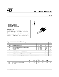 TYN810 datasheet: Thyristors, 10A, 800V up to 400Hz TYN810