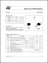 TYN616 datasheet: Thyristors, 16A, 600V TYN616