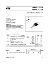 BTA04-600D datasheet: Sensitive gate triacs, 4A, 600V BTA04-600D