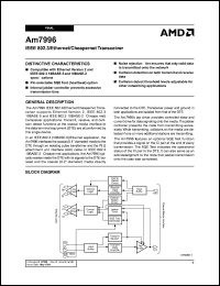 AM7996DCB datasheet: IEEE 802.3/Ethernet/cheapernet transceiver AM7996DCB