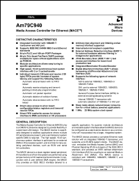 AM79C940JC datasheet: Media access controller for Ethernet (MACETM) AM79C940JC
