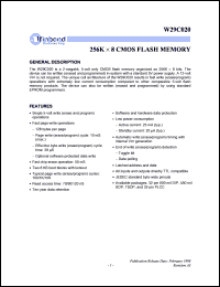 W29C020-70A datasheet: 256K*8 CMOS flash memory, 70ns W29C020-70A