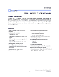 W29C020P-90A datasheet: 256K*8 CMOS flash memory, 90ns W29C020P-90A