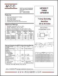 UPS5818 datasheet: 1.0A, 30V ultra fast recovery rectifier UPS5818