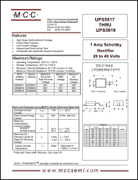 UPS5819 datasheet: 1.0A, 40V ultra fast recovery rectifier UPS5819