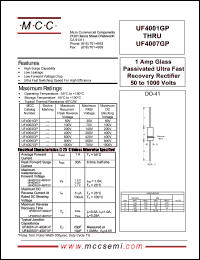 UF4001GP datasheet: 1.0A, 50V ultra fast recovery rectifier UF4001GP