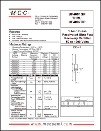 UF4007GP datasheet: 1.0A, 1000V ultra fast recovery rectifier UF4007GP