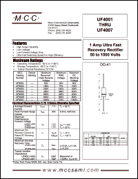 UF4007 datasheet: 1.0A, 1000V ultra fast recovery rectifier UF4007