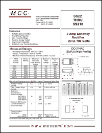 SS210 datasheet: 2.0A, 100V ultra fast recovery rectifier SS210