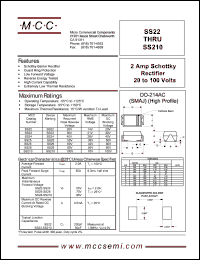 SS22 datasheet: 2.0A, 20V ultra fast recovery rectifier SS22