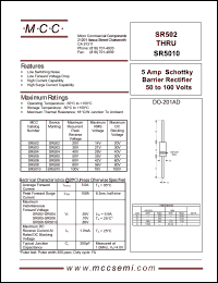 SR502 datasheet: 5.0A, 20V ultra fast recovery rectifier SR502