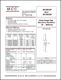 SF500GP datasheet: 5.0A, 50V ultra fast recovery rectifier SF500GP
