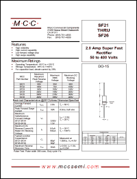 SF21 datasheet: 2.0A, 50V ultra fast recovery rectifier SF21
