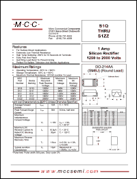 S1V datasheet: 1.0A, 1400V ultra fast recovery rectifier S1V