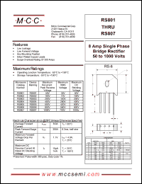 RS801 datasheet: 8.0A, 50V ultra fast recovery rectifier RS801