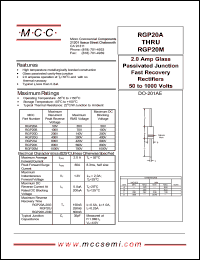 RGP20J datasheet: 2.0A, 600V ultra fast recovery rectifier RGP20J