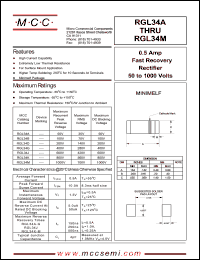 RGL34B datasheet: 0.5A, 100V ultra fast recovery rectifier RGL34B