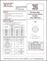 RA255 datasheet: 25.0A, 600V ultra fast recovery rectifier RA255