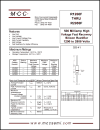 R2000F datasheet: 500mA, 2000V ultra fast recovery rectifier R2000F