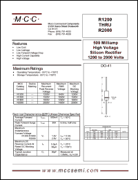 R1500 datasheet: 500mA, 1500V ultra fast recovery rectifier R1500