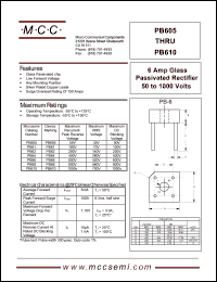 PB610 datasheet: 6.0A, 1000V ultra fast recovery rectifier PB610