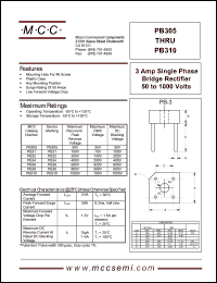PB305 datasheet: 3.0A, 50V ultra fast recovery rectifier PB305