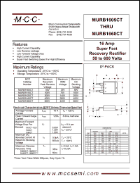 MURB1605CT datasheet: 16A, 50V ultra fast recovery rectifier MURB1605CT