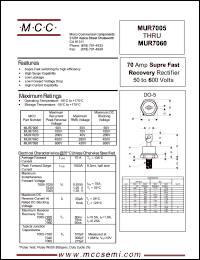 MUR7005 datasheet: 70A, 50V ultra fast recovery rectifier MUR7005