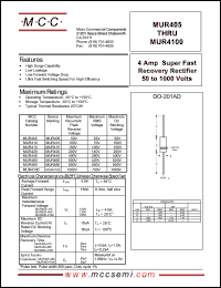 MUR405 datasheet: 4.0A, 50V ultra fast recovery rectifier MUR405
