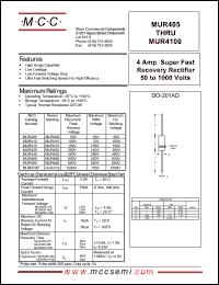 MUR480 datasheet: 4.0A, 800V ultra fast recovery rectifier MUR480