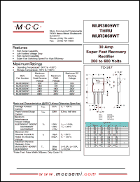 MUR3020WT datasheet: 30A, 200V ultra fast recovery rectifier MUR3020WT