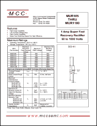 MUR1100 datasheet: 1.0A, 1000V ultra fast recovery rectifier MUR1100