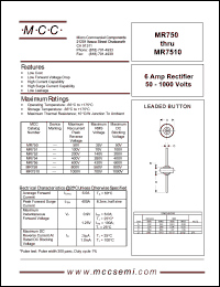 MR750 datasheet: 6.0A, 50V ultra fast recovery rectifier MR750