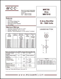 MR752 datasheet: 6.0A, 200V ultra fast recovery rectifier MR752