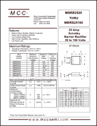 MBRB25100 datasheet: 25A, 100V ultra fast recovery rectifier MBRB25100