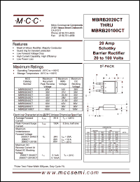 MBRB20100CT datasheet: 20A, 100V ultra fast recovery rectifier MBRB20100CT