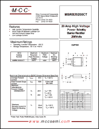 MBRB20200CT datasheet: 20A, 200V ultra fast recovery rectifier MBRB20200CT