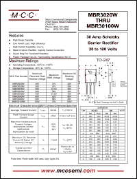 MBR30100W datasheet: 30A, 100V ultra fast recovery rectifier MBR30100W