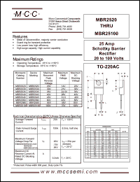 MBR2520 datasheet: 25A, 20V ultra fast recovery rectifier MBR2520
