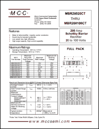 MBR20020CT datasheet: 200A, 20V ultra fast recovery rectifier MBR20020CT