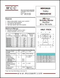 MBR20020 datasheet: 200A, 20V ultra fast recovery rectifier MBR20020