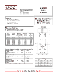 MB5005 datasheet: 50A, 50V ultra fast recovery rectifier MB5005