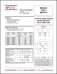 MB4005 datasheet: 40A, 50V ultra fast recovery rectifier MB4005