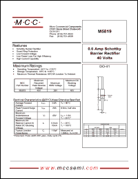 M5819 datasheet: 0.6A, 40V ultra fast recovery rectifier M5819